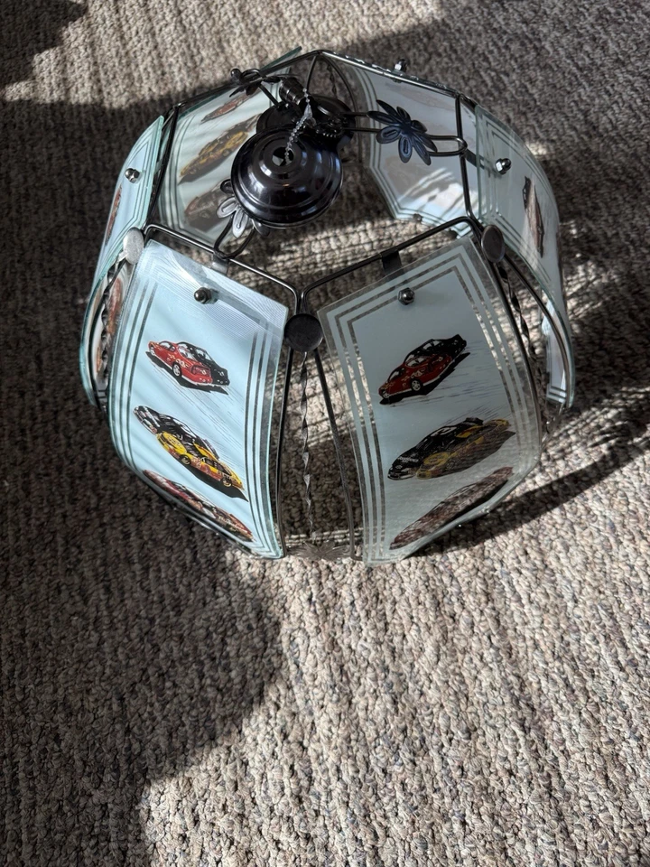 Vintage NASCAR Stained Glass Light Shade Race Car Bar Man Cave Decor - Image 2 of 3
