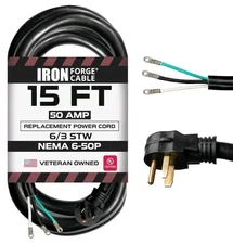 Iron Forge Cable NEMA 6-50 Extension Replacement Cord w Open End 15ft (28)
