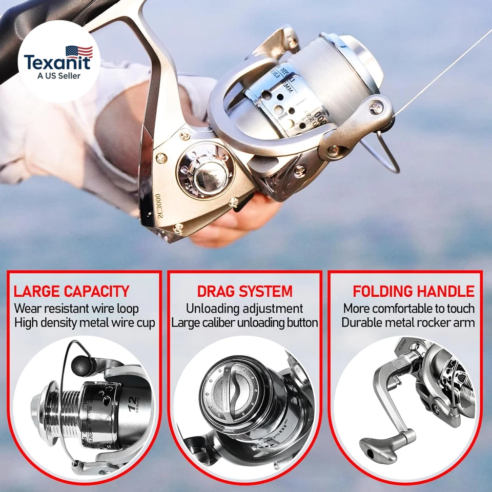 Combo de caña de pescar telescópica - Juego de 2 postes de fibra de carbono plegables de 6,9 7,89 pies Foto 4 de 4