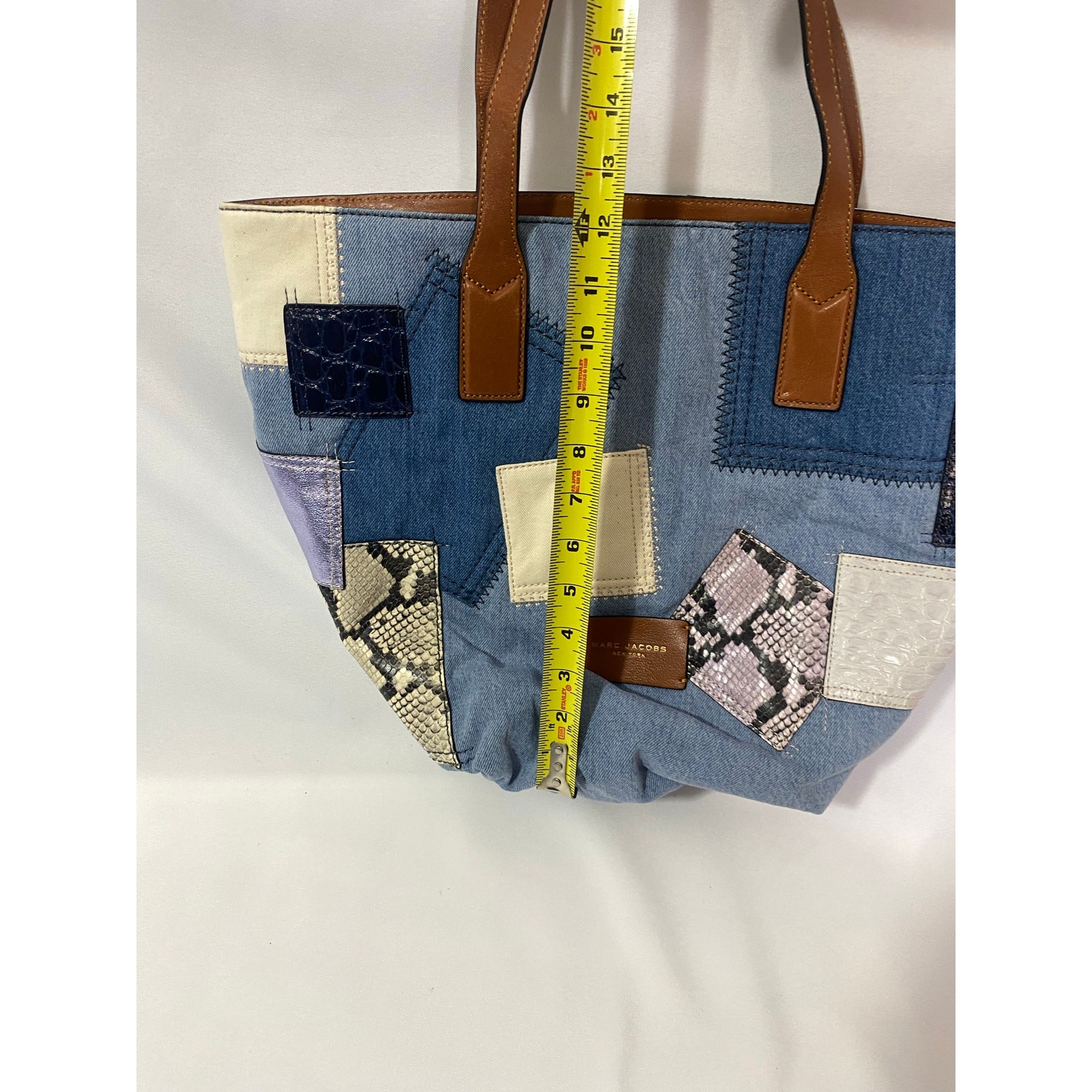 MARC JACOBS Denim Patchwork Wingman Tote Bag MSRP $450 image 4