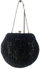 Vintage 60s Beaded Handbag Purse Black