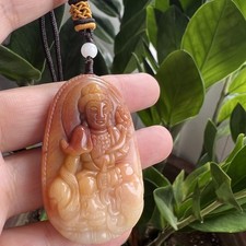 Natural RED-YELLOW Jade Hand Carved Buddha Jade Pendant Necklace Amulet Gift