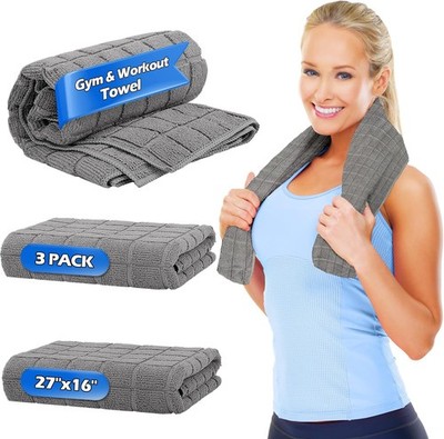 HOMERHYMRE Microfiber Workout Towels, 3 Pack Grey Gym Sweat Sports Towel for