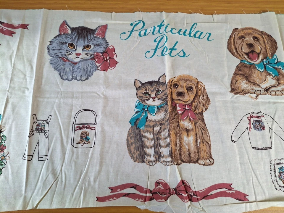 Panel de tela de algodón vintage con apliques de mascotas particulares gatitos y cachorros 44"x17" Foto 4 de 4