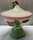 Hull Art Pottery Tokay #9 Covered Candy Dish Pink Green Red Berries 8 1/2" Tall