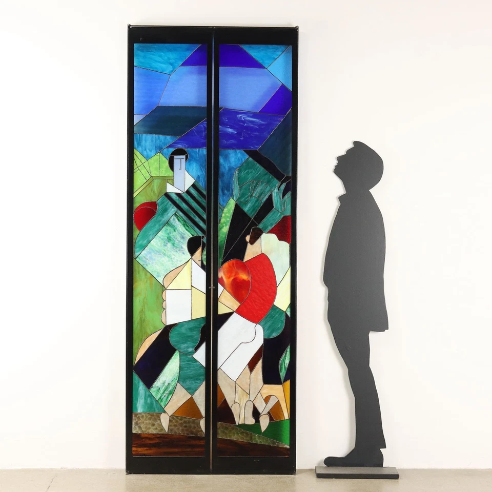 Puertas Vidrieras Antiguas Tema Abstracto Italia Siglo XX Originales Foto 2 de 4