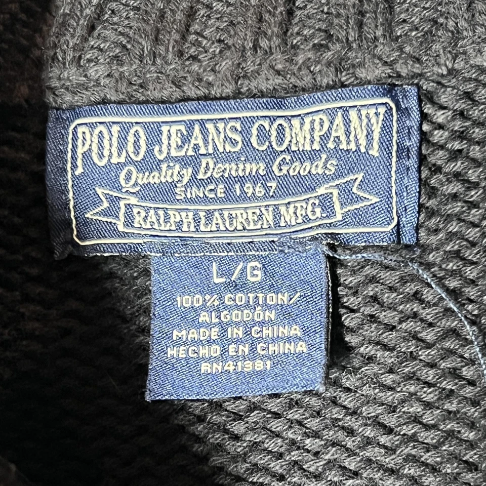 Polo Jeans Company Ralph Lauren Sweater Mens Large Black White Half Zip Pullover - Image 3 of 4