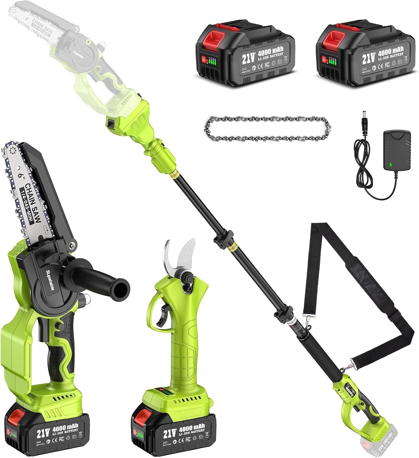 9ft Cordless Electric Pole Chainsaw & Pruning Shears,6inch Chainsaw & Pruner