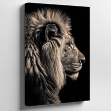 Majestic Lion With A Thick Mane Is Depicted In A Close-up Wall Art Canvas Print