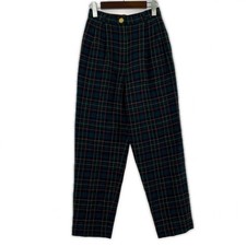 CORDIER Wool double-pleated checkPants size38/Green x Red x Yellow made in japan