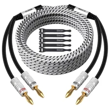 Elecan 14 AWG Speaker Cable Wire 4 Feet with Gold-Plated Banana 4FT, White 