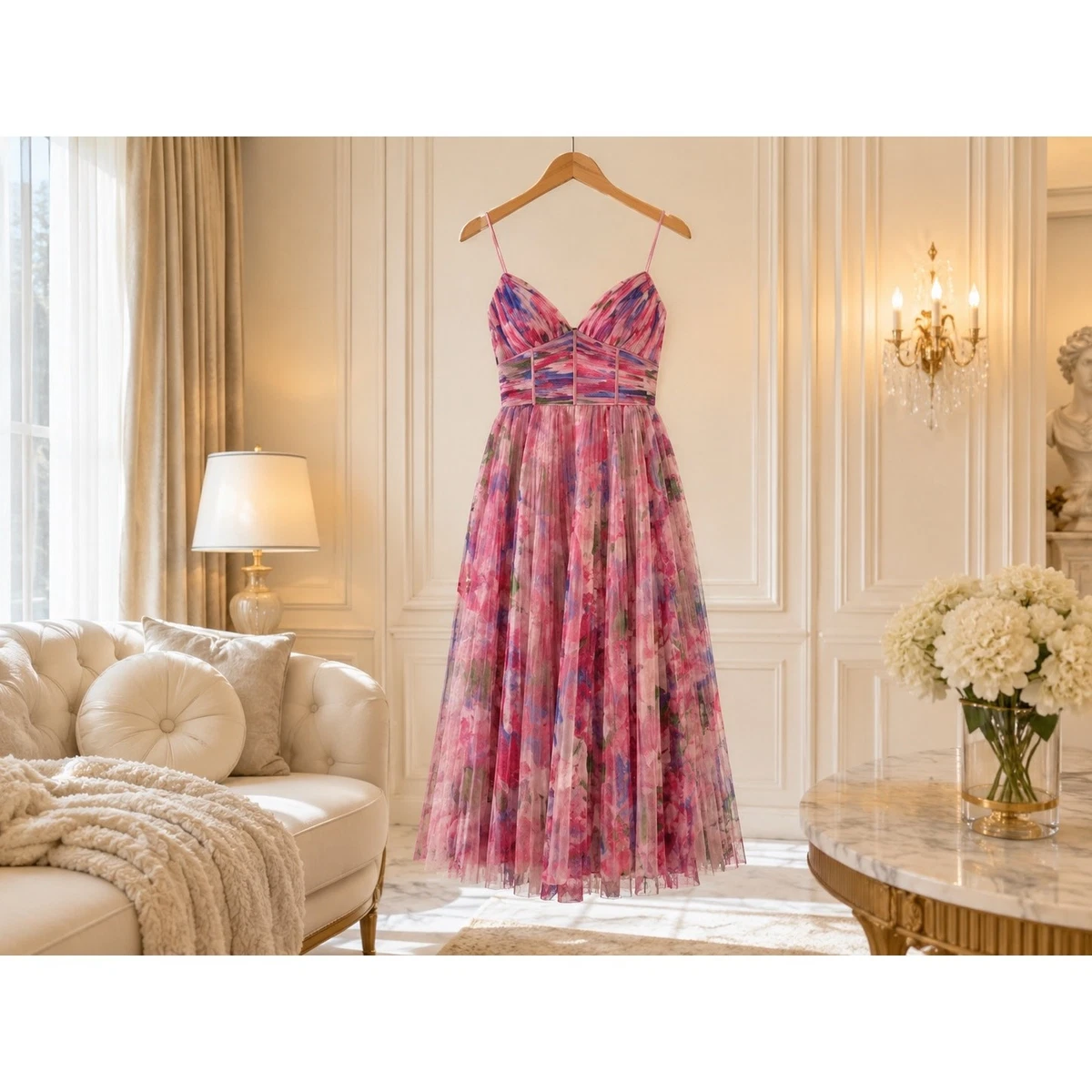 ml monique lhuillier floral organza dress Poppy Embroidered Tea-Length Dress 4 / Ecru Poppy