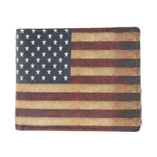 CTM Men's Leather RFID Vintage American Flag Bifold Passcase Wallet