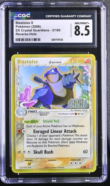 CGC 8.5 Blastoise 2/100 EX Crystal Guardians Reverse Holo Stamped Pokemon Card