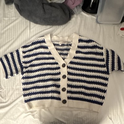 Universal Thread Blue/White Striped Button-Front V-Neck Cardigan Sweater XL