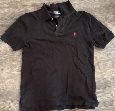 Polo Ralph Lauren Herren Polo M schwarz/rot Piqué Kurzarm Kragen Knopf Logo - Bild 1 von 3