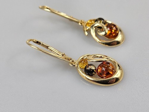pendientes de oro con piedras preciosas cristal ámbar báltico colgante gota... - Imagen 5 de 6