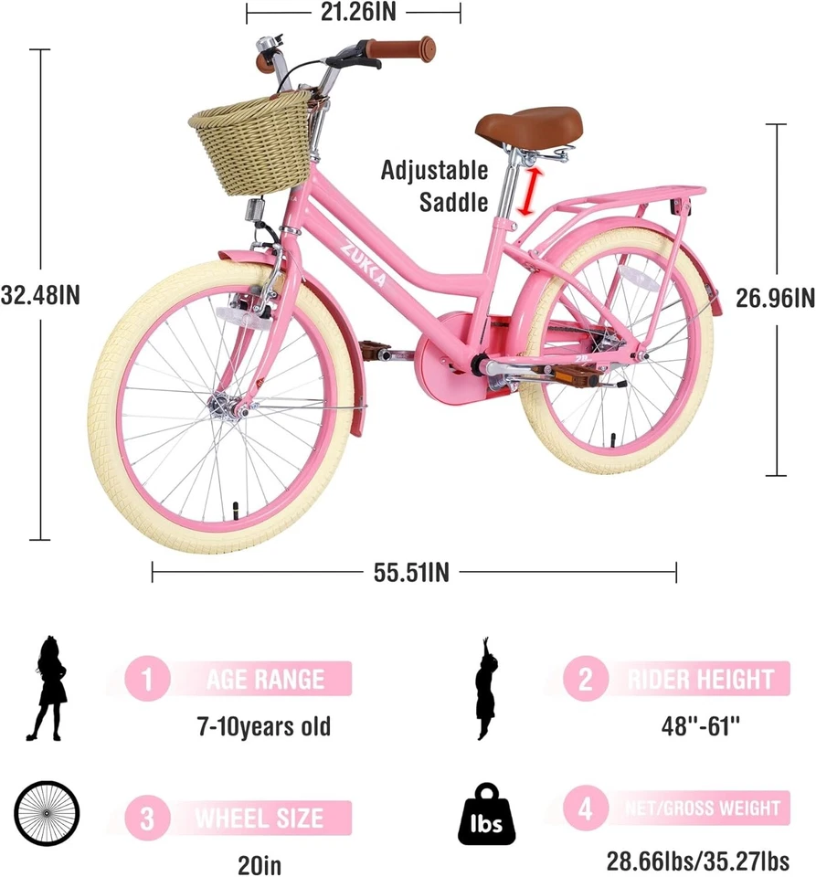 Girls Bike with Basket for 7-10 Years Old Kids,20 inch wheel ,Multiple Colors - Image 4 of 4