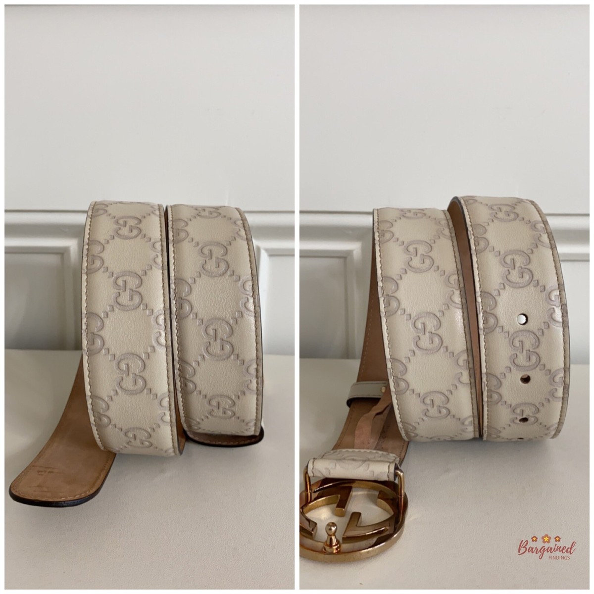 Authentic Gucci Cream Guccissima Leather Gold Interlocking G Buckle Belt 80/32 Interlocking buckle leather belt Gucci Multicolour size 80  main image 2