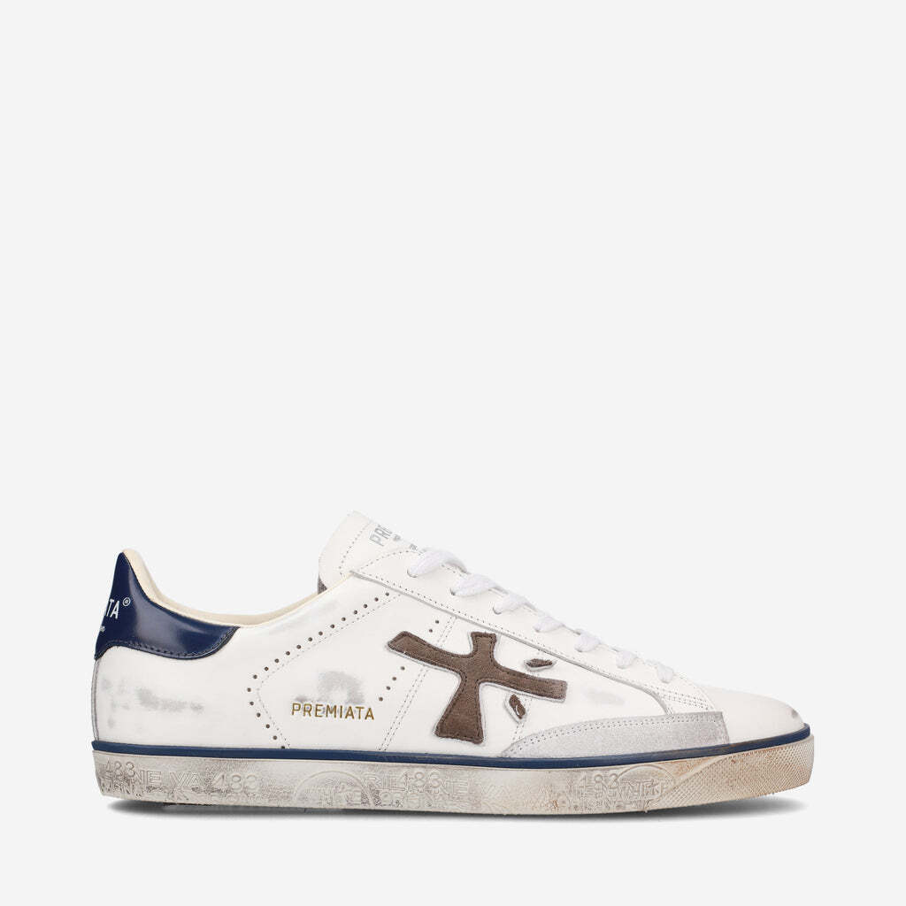 スニーカー Premiata STEVEND SNEAKERS Premiata Women's White Leather Sneakers with Yellow Flu