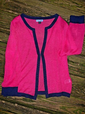 CYNTHIA ROWLEY Fuchsia Hot Pink Navy Bolero Viscose Sheer Jacket Sz L  👗gn4-m12