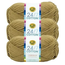 (3 Pack) Lion Brand Yarn 761-173AA  24/7 Cotton® Yarn, Hay Bale