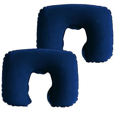 2er Pack blaues aufblasbares Nackenkissen für Urlaub und Reise Komfort.