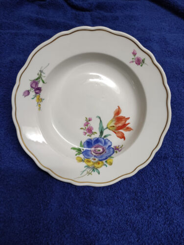 Assiette profonde en porcelaine Meissner motif floral bord doré 4ème choix - Photo 1 sur 5