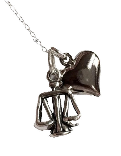 Law Scale Lawyer Necklace Sterling Silver Heart Attorney Zodiac Libra Gift 18"