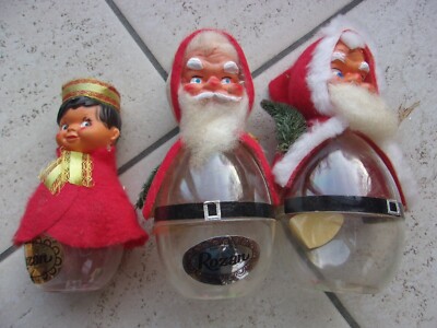 3er Set Weihnachtsmann Rozan Plastikdose Vintage Schokolade Süßigkeiten Deko