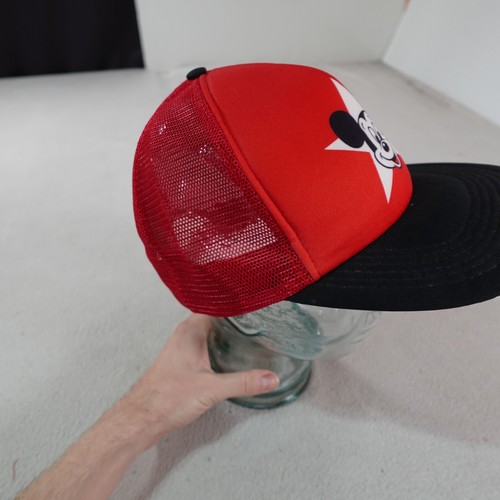 Vintage Mickey Mouse Trucker Hat Red Walt Disney World Cartoon Star Logo Cap - Picture 4 of 13