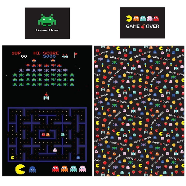 Retro Spiele Einzel BettwäSche Set Wendbar Kinder BettwäSche Schwarz-image