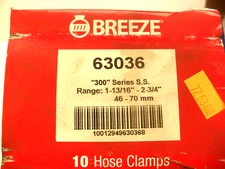 qty 10 - BREEZE 63063 Stainless Hose Clamp, Marine Grade, 1-13/16 x 2-3/4