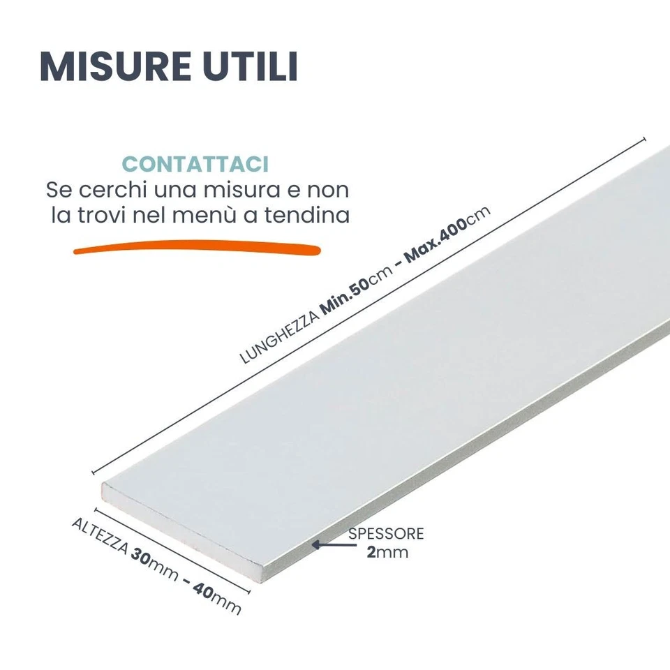 PROFILO IN ALLUMINIO BIANCO PIATTO CM 3 E 4 PER STRISCE STRIP LED BARRA PIATTA - Immagine 3 di 4