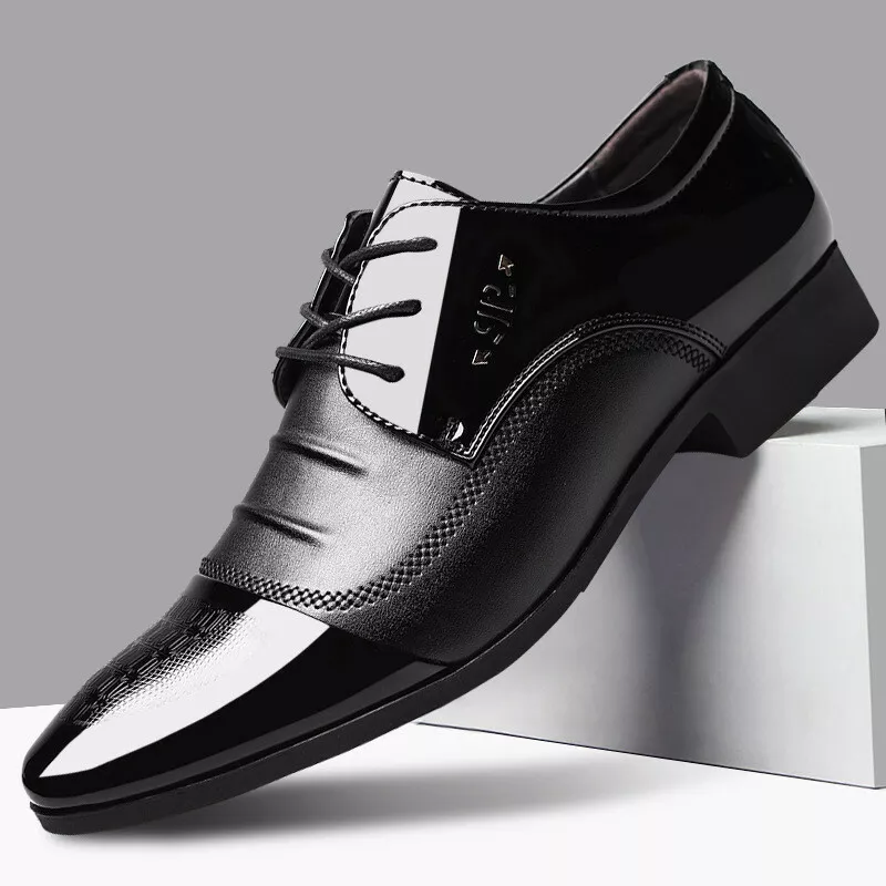 Shiny black top dress shoes