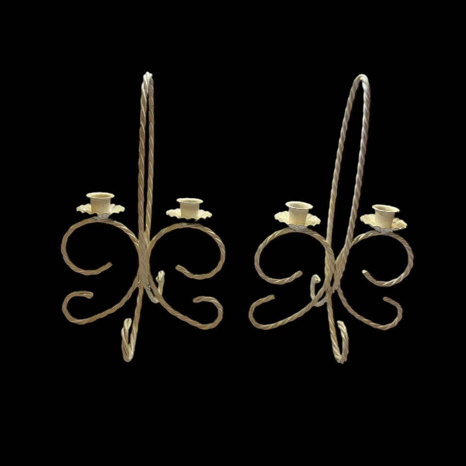 Par de soportes cónicos para candelabros dobles independientes de alambre trenzado blanco roto de colección Foto 3 de 4