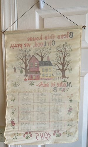 Vintage 1985 Kitchen Linen Calendar Towel Wall Hanging Bless This House Prayer - Picture 5 of 6