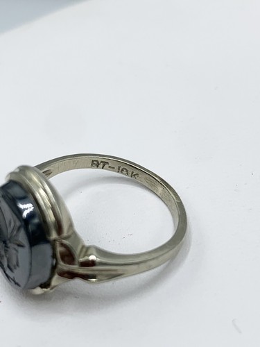 10k White Gold Carved Cameo Intaglio Roman Soldier Hematite Ring - Sz 5 - Picture 5 of 10