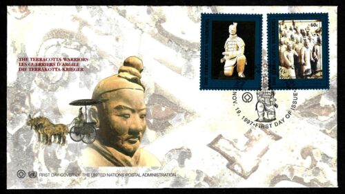 UNITED NATIONS NY, SCOTT # 716-717, SET OF 3 FDC COVERS TERRACOTTA WARRIORS 1997 - Picture 2 of 4