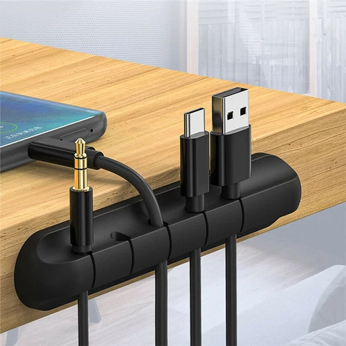 5 Slot Silicone USB Cable Winder Management Clips Desktop Cable Holder Organizer
