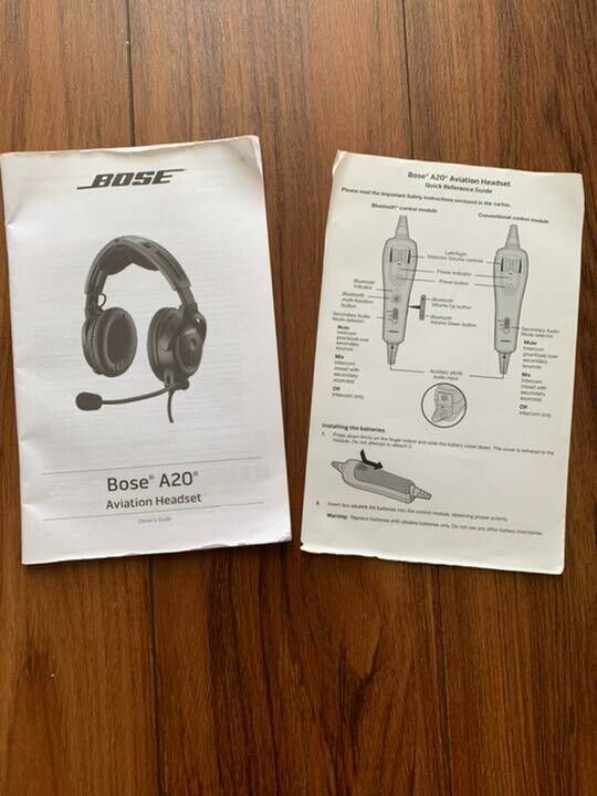 BOSE Aviation Headset A20 Bluetooth U174 Plugs and Bluetooth Used 