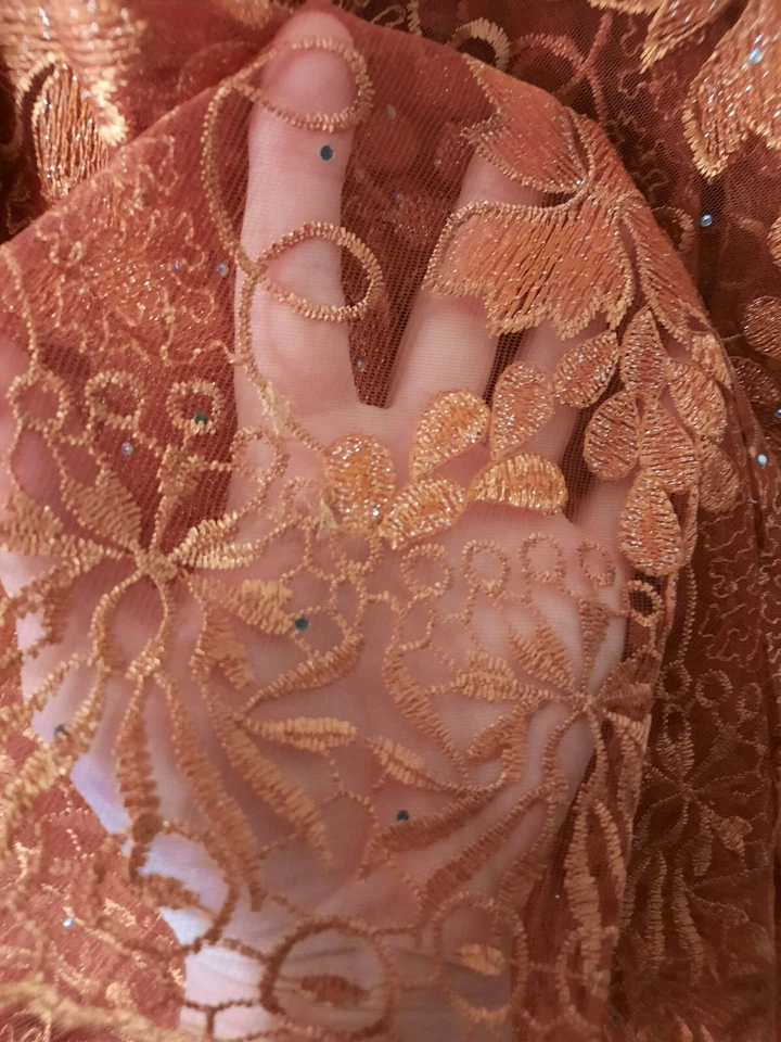 Französische Spitze Mit Straß In Rostrot Ca. 1,40m - Bild 3 von 4