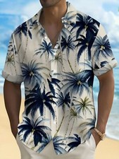 Plus Size Coconut Trees Print Hawaiian Shirt  Button Up Big & Tall Shirt