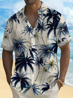 Camisa hawaiana con botones y estampado de cocoteros en talla grande