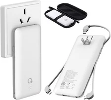 10000mAh Q Portable Charger Built IN AC Wall Plug Ultra Slim USB C Power Bank