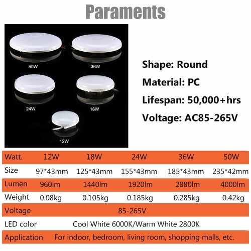 LED Ceiling Light Round Panel Down Lights Bathroom Kitchen Living Room Wall Lamp - Picture 9 of 26