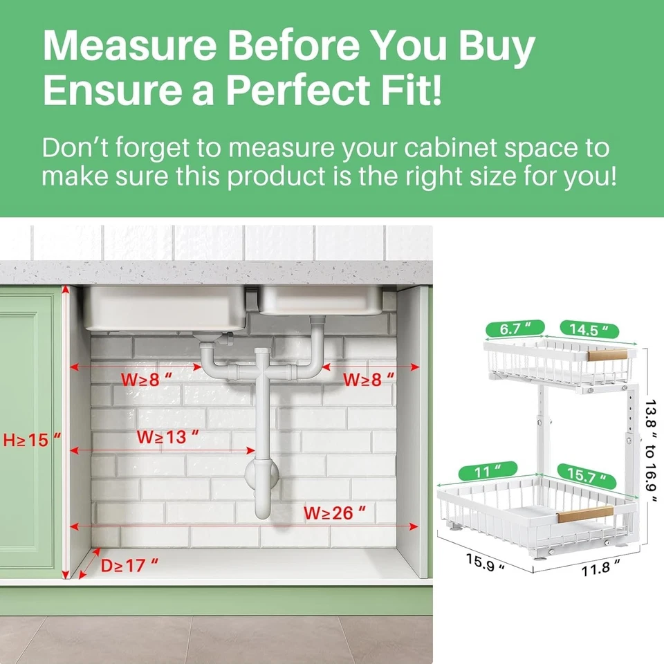 Paquete De 2 Organizadores Debajo Del Fregadero Y Altura De Almacenamiento NUEVO. Foto 2 de 4