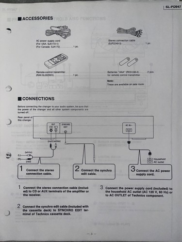 Technics SL-PD947 Service Manual Disc Player Photocopy - Picture 2 of 3