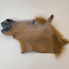 Adult Latex Horse Head Mask Halloween Animal Cosplay Costume Party Light Brown