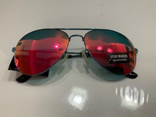 Steve Madden unisex Aviator Sunglasses Sunset Red Mirror metallic blue frame new